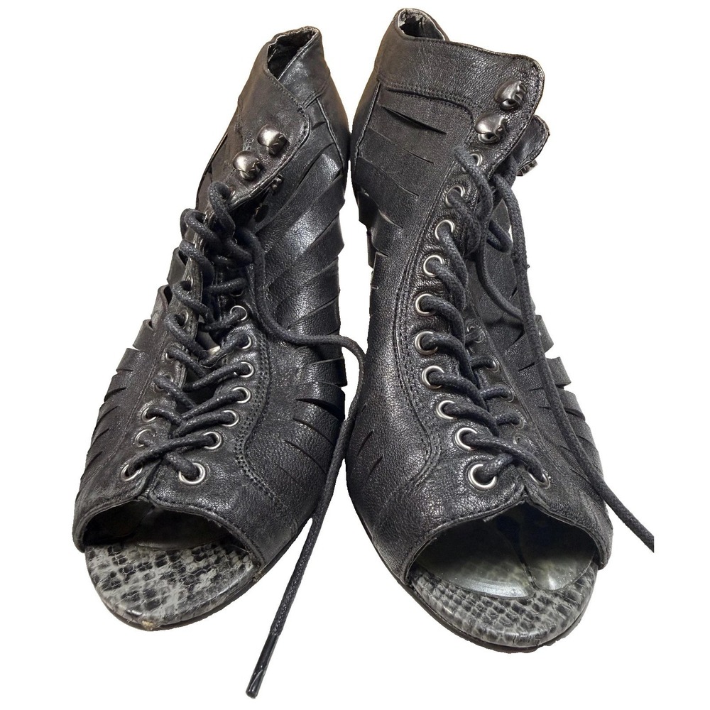 Aldo Gladiator High Heel Shoes Womens Size 10 Black Lace Up Cutout Open Toe